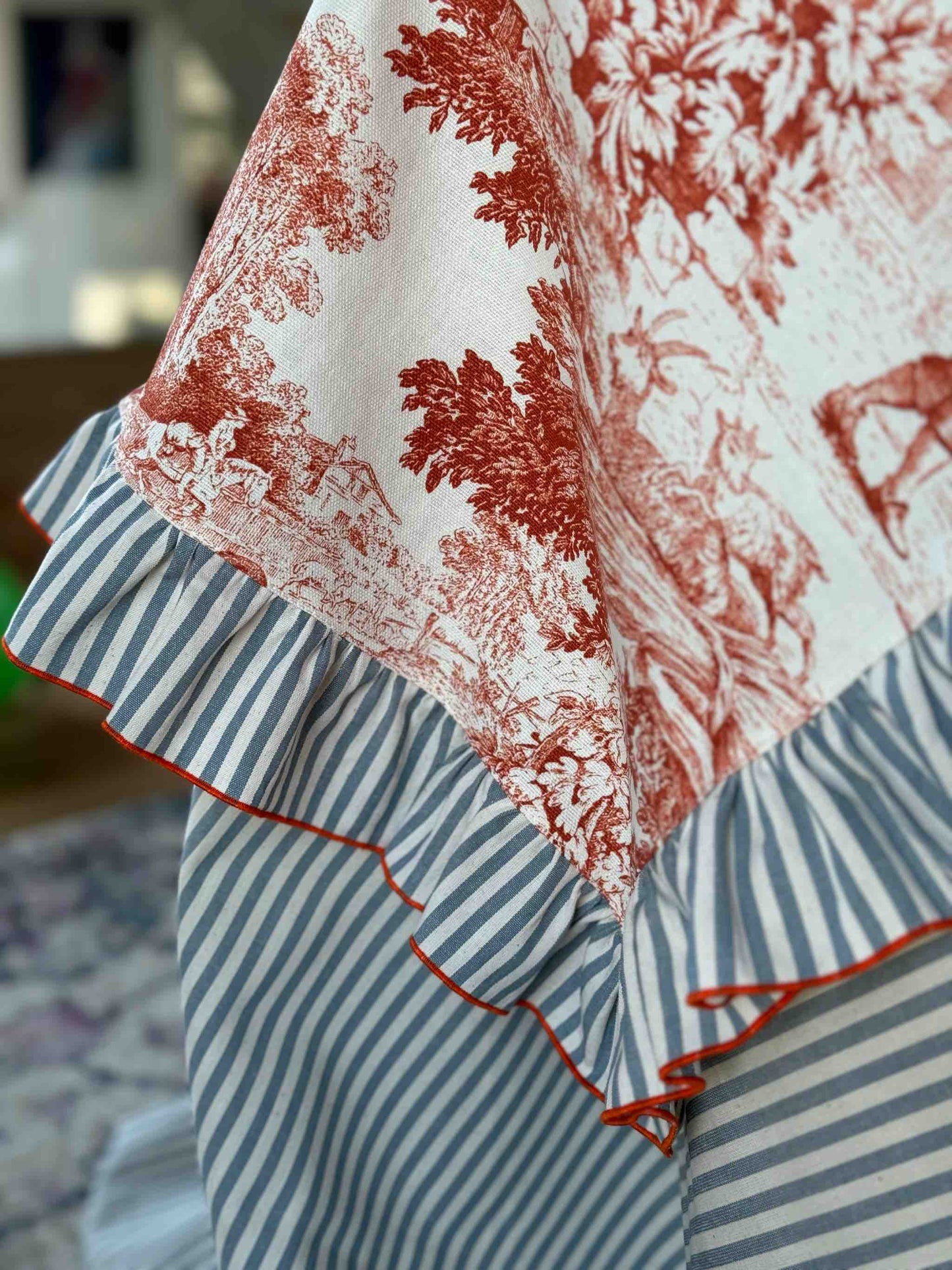 Tovaglia Toile Arancio e Rigetta Celeste