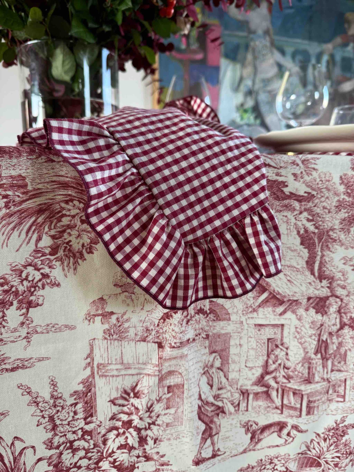 Tovaglia Toile Rosso e Vichy Bordeaux