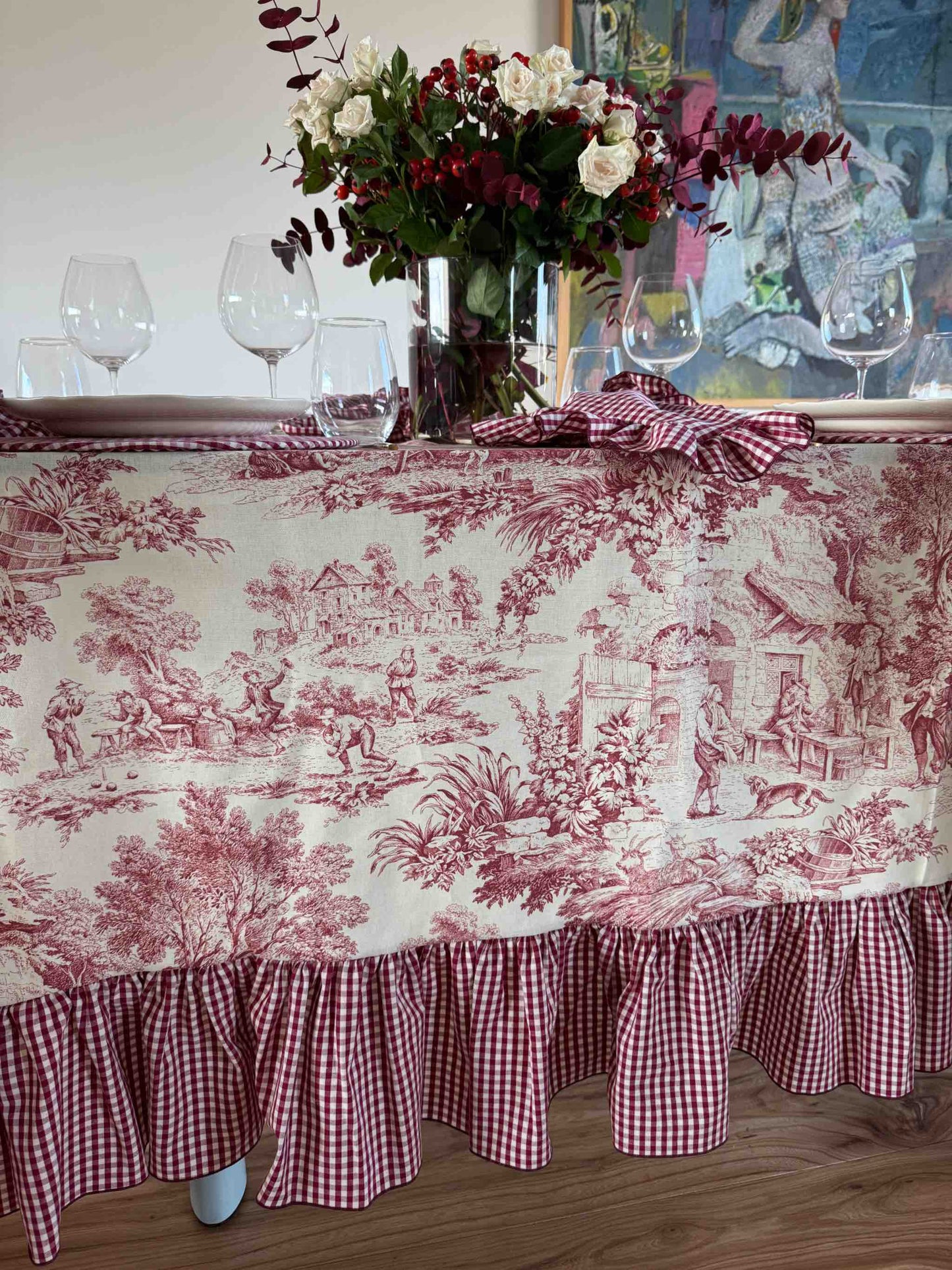 Tovaglia Toile Rosso e Vichy Bordeaux
