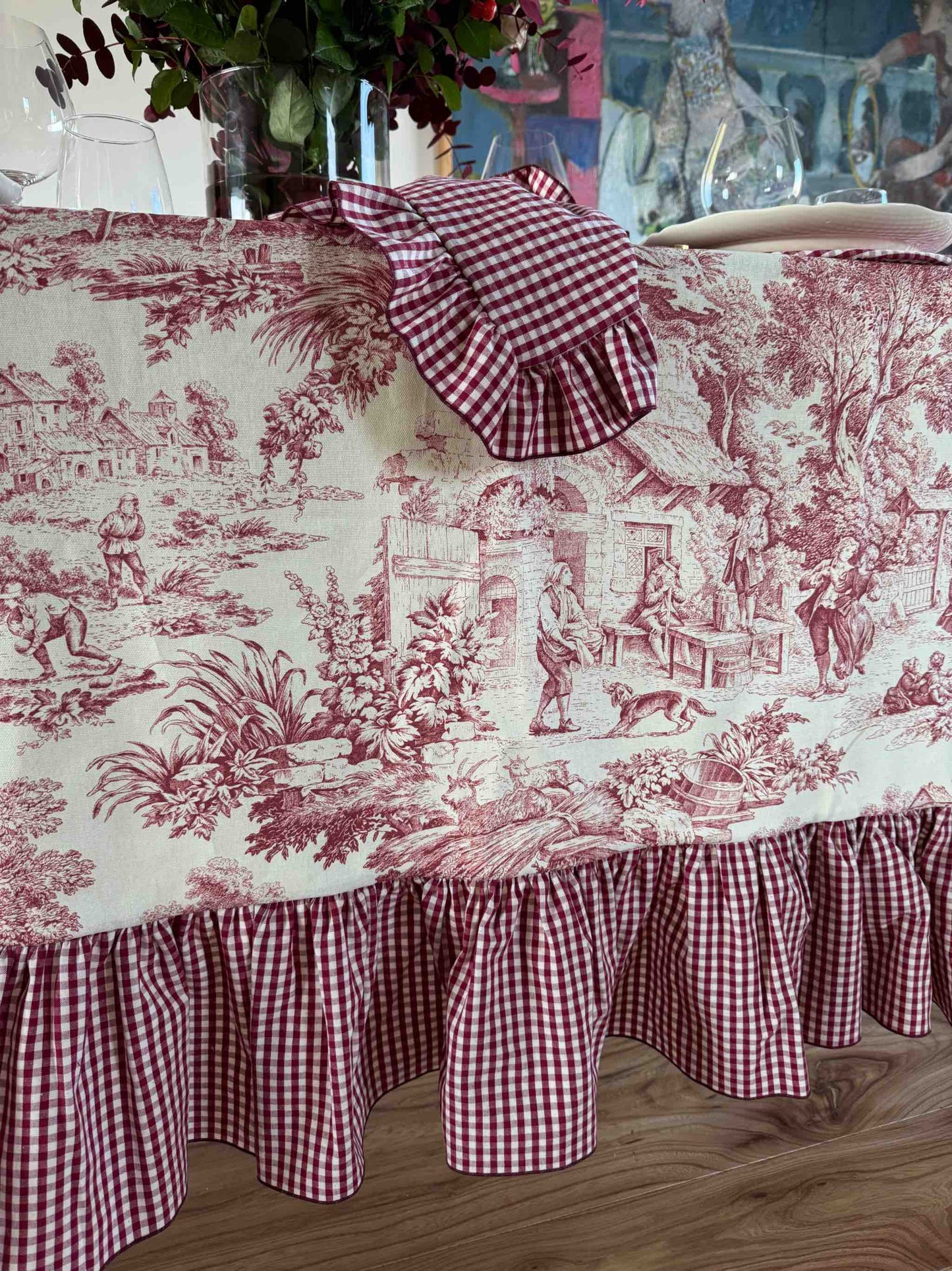 Tovaglia Toile Rosso e Vichy Bordeaux