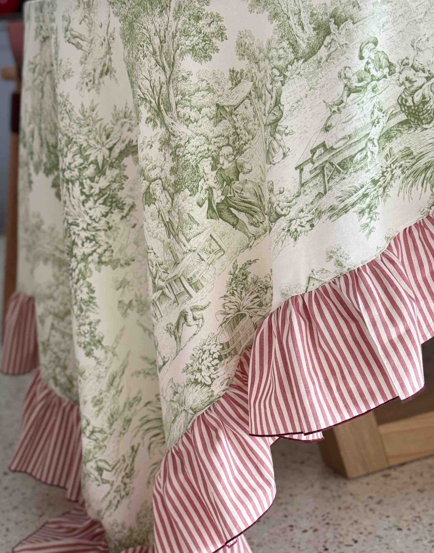 Tovaglia Toile Verde e Rigetta Rosa Antico