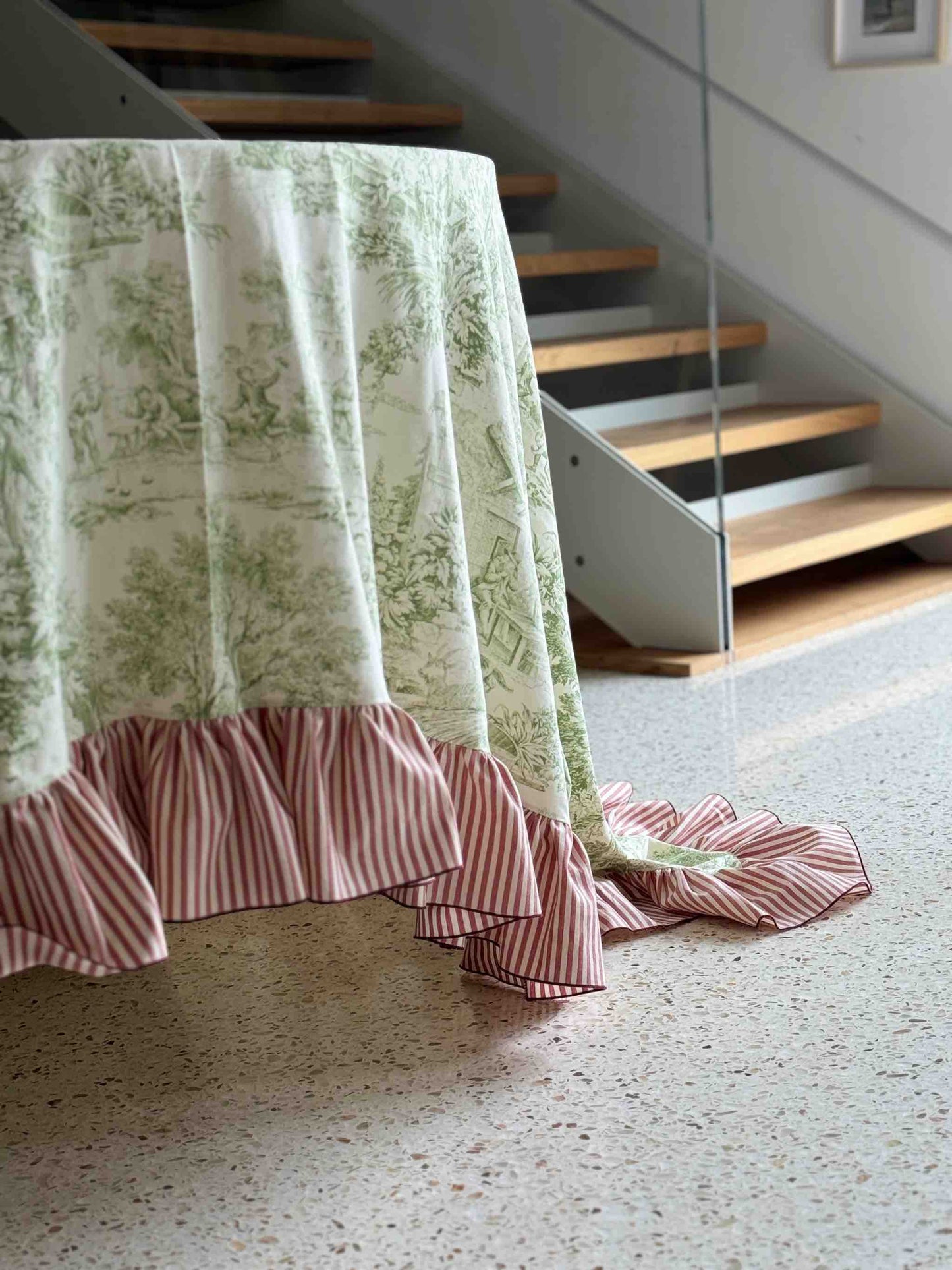 Tovaglia Toile Verde e Rigetta Rosa Antico