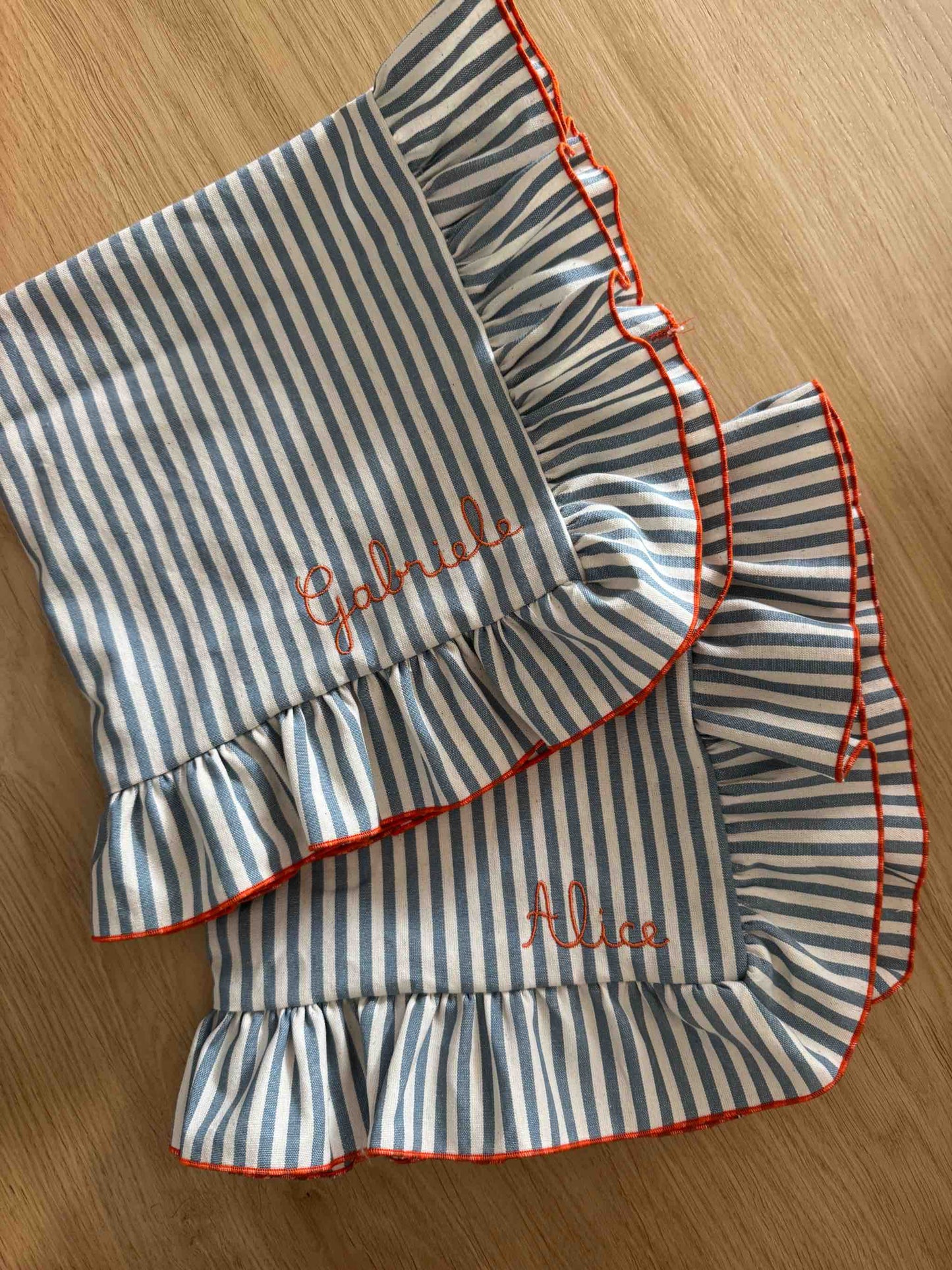 Tovagliolo Volant Righette Celeste