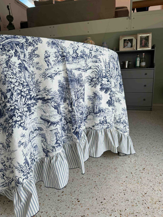 Tovaglia Toile Blu e Righetta Celeste Chiaro