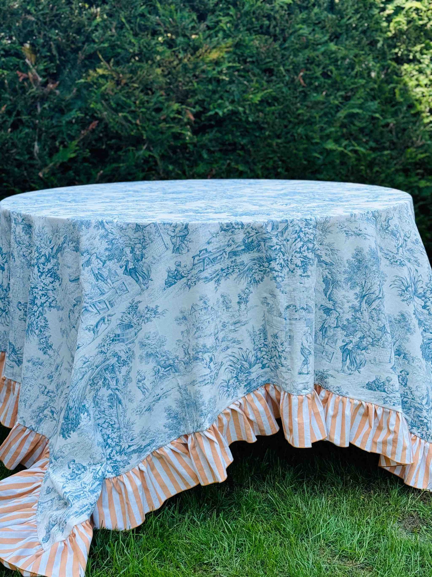 Tovaglia Toile Celeste e Riga Ocra